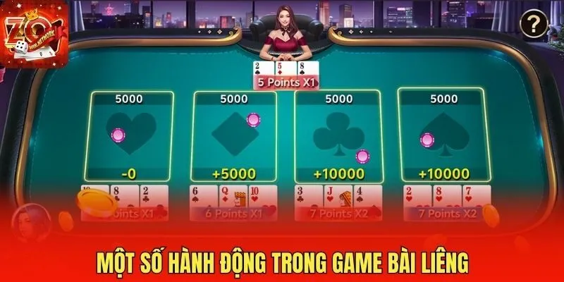 Một số hành động trong game bài Liêng
